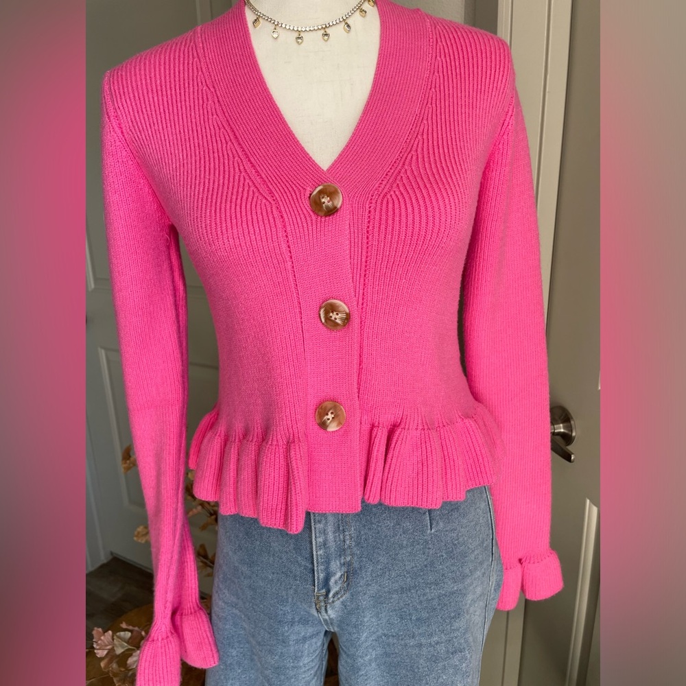 TCEC PEPLUM CARDIGAN HOT PINK